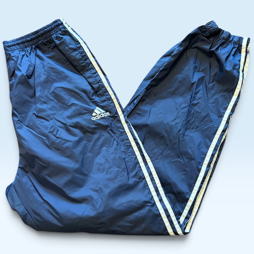 Adidas Track Pants Mens XL Blue Woven Elastic Waist 3 Stripe Zip Ankles Athletic